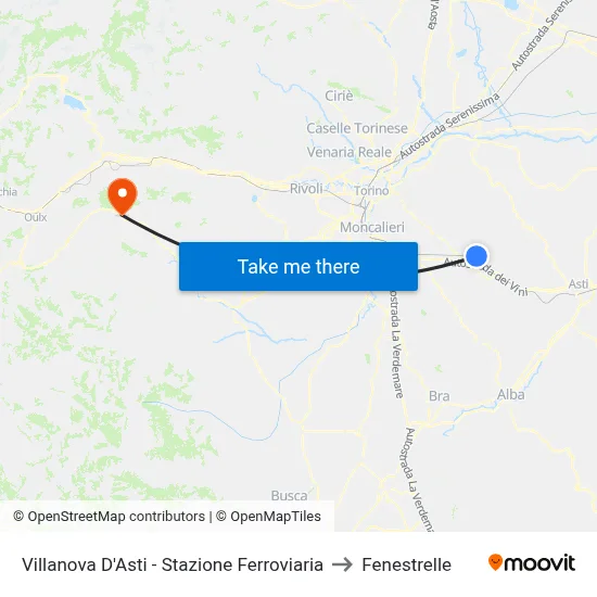 Villanova D'Asti - Railway Station to Fenestrelle map