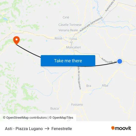 Asti - Lugano Square to Fenestrelle map