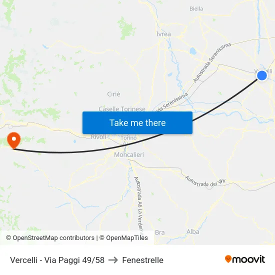 Vercelli - Via Paggi 49/58 to Fenestrelle map