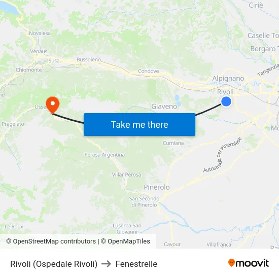 Rivoli (Ospedale Rivoli) to Fenestrelle map