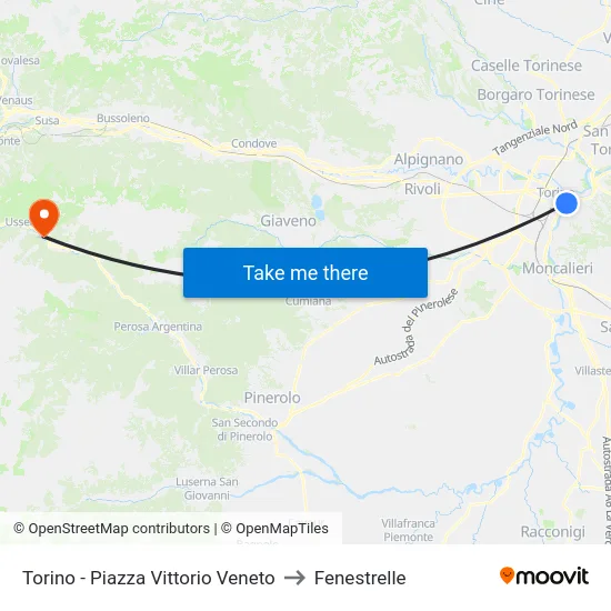 Turin - Vittorio Veneto Square to Fenestrelle map