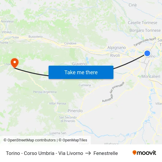 Turin - Corso Umbria - Via Livorno to Fenestrelle map