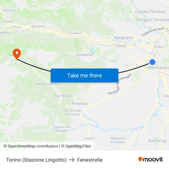 Turin (Lingotto Station) to Fenestrelle map