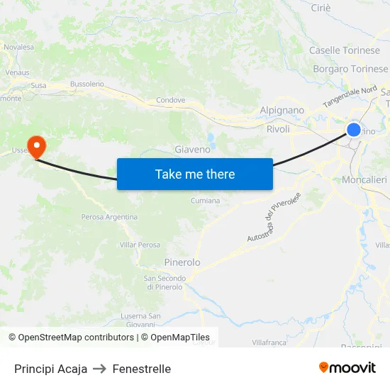 Principi Acaja to Fenestrelle map