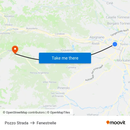Pozzo Strada to Fenestrelle map