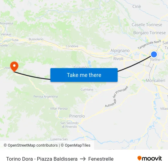 Turin Dora - Baldissera Square to Fenestrelle map