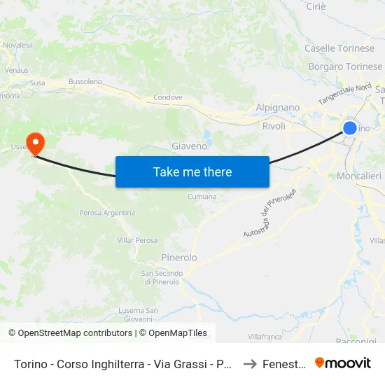 Turin - Inghilterra Avenue - Grassi Street - Porta Susa Station to Fenestrelle map