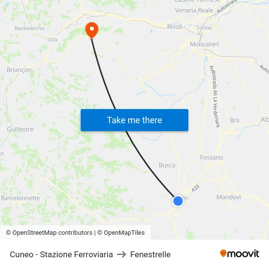 Cuneo - Stazione Ferroviaria to Fenestrelle map
