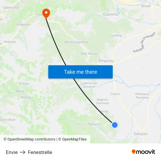 Envie to Fenestrelle map