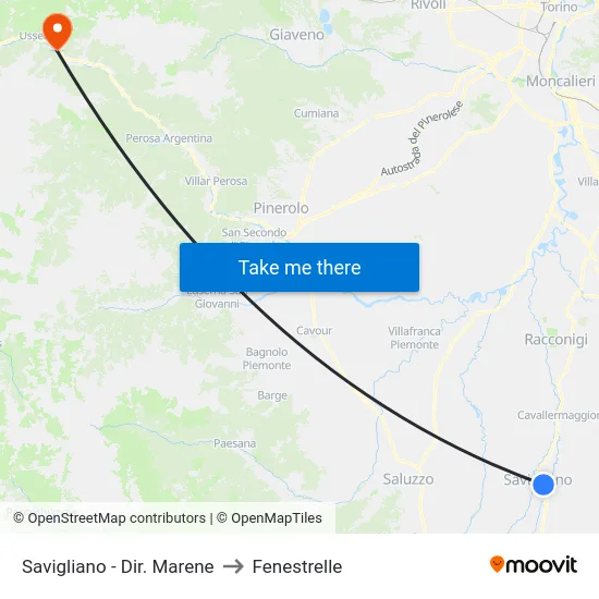 Savigliano - Dir. Marene to Fenestrelle map