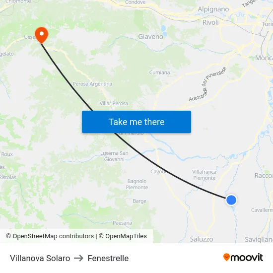 Villanova Solaro to Fenestrelle map
