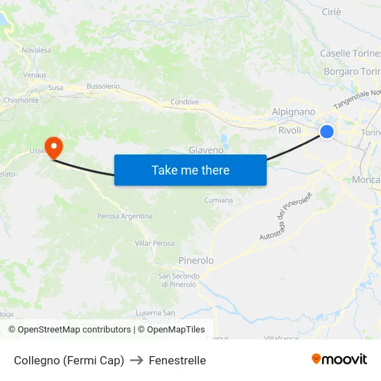 Collegno (Fermi Terminal) to Fenestrelle map