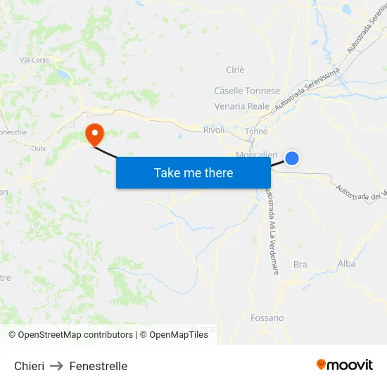 Chieri to Fenestrelle map