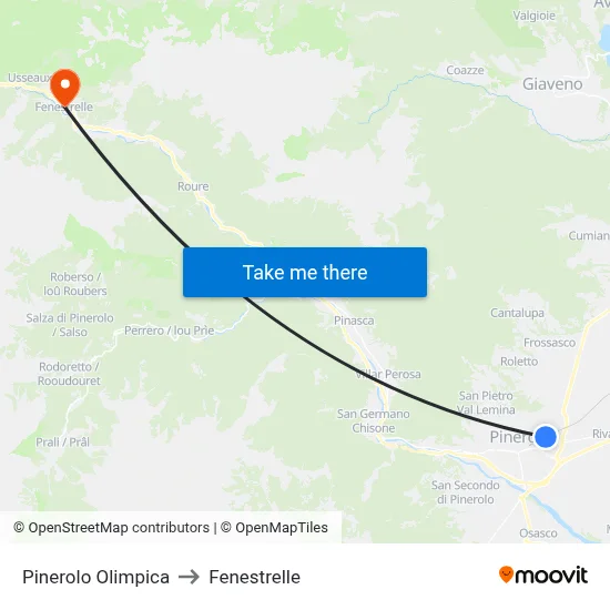 Pinerolo Olympic to Fenestrelle map