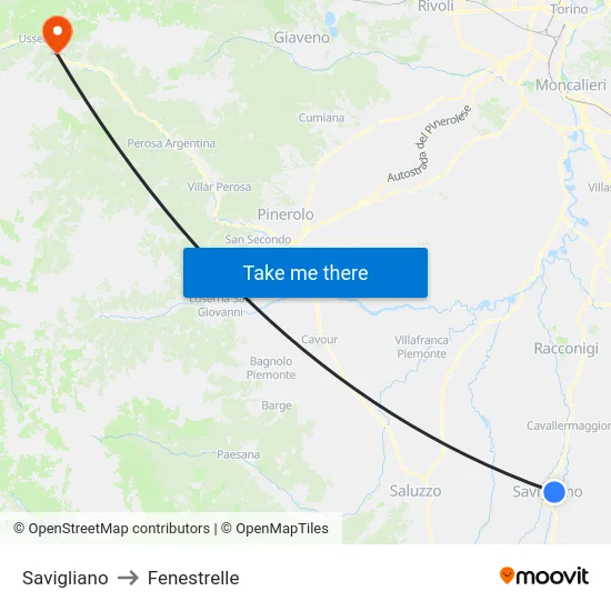 Savigliano to Fenestrelle map