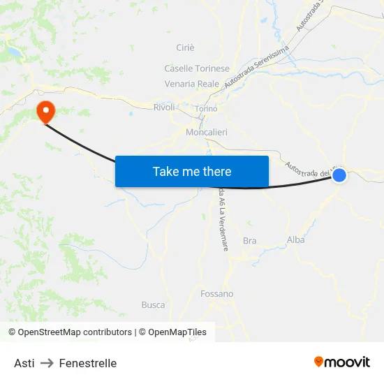 Asti to Fenestrelle map
