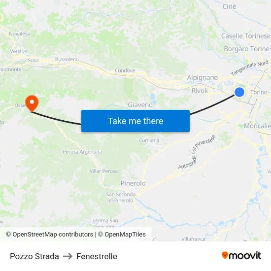 Pozzo Strada to Fenestrelle map