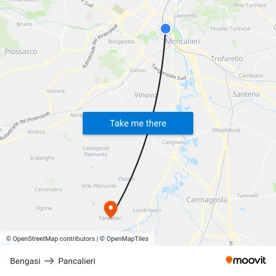 Bengasi to Pancalieri map