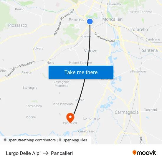 Alps Square to Pancalieri map