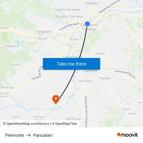 Piedmont to Pancalieri map