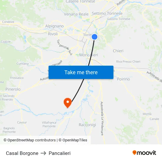 Casal Borgone to Pancalieri map