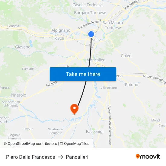 Piero Della Francesca to Pancalieri map