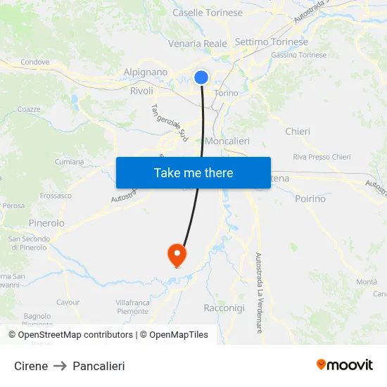 Cirene to Pancalieri map