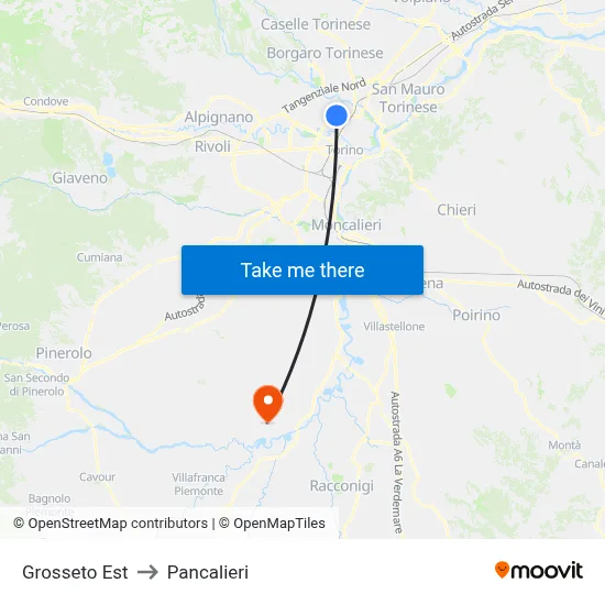 Grosseto East to Pancalieri map