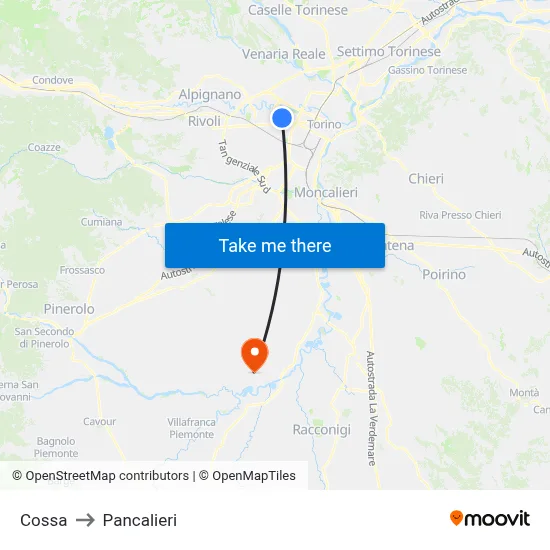Cossa to Pancalieri map
