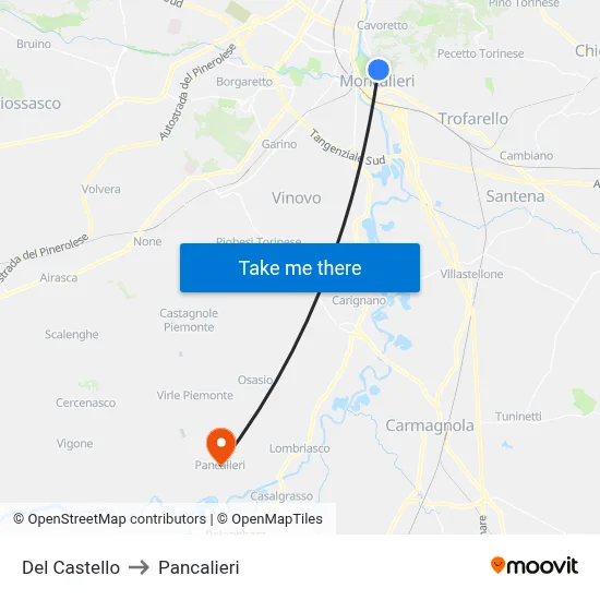 Del Castello to Pancalieri map