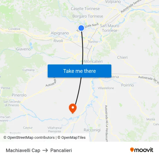 Machiavelli Terminal to Pancalieri map