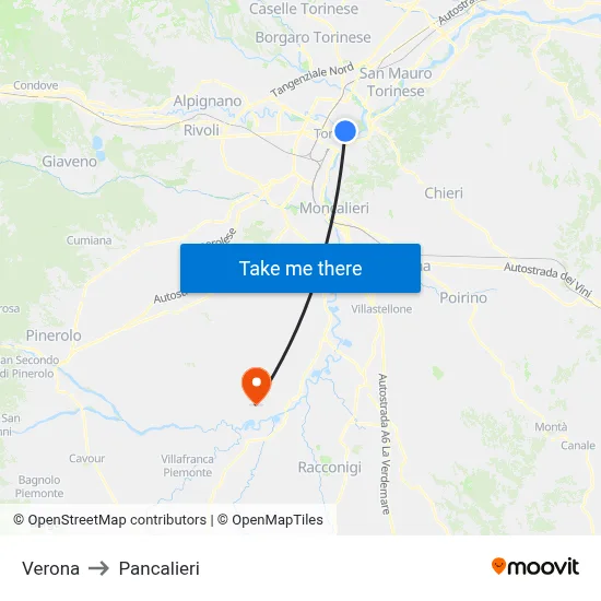 Verona to Pancalieri map