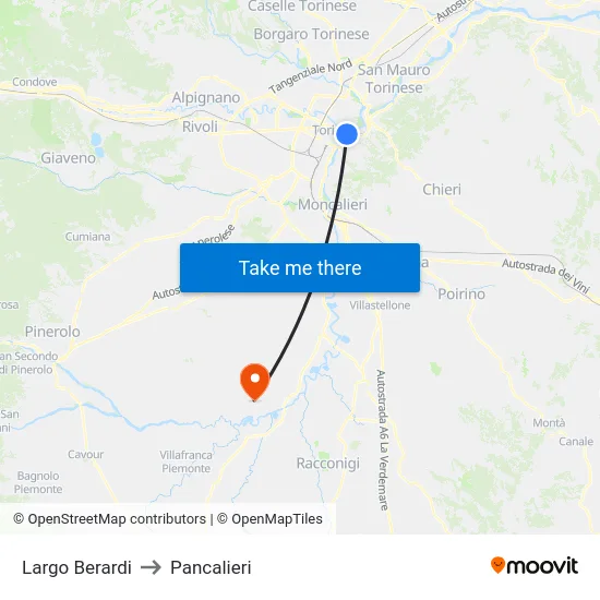 Largo Berardi to Pancalieri map