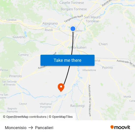 Moncenisio to Pancalieri map
