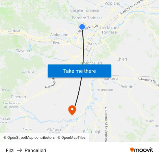 Filzi to Pancalieri map