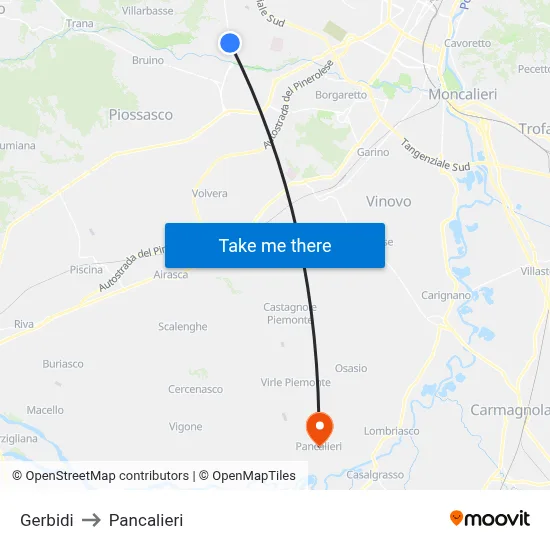 Gerbidi to Pancalieri map
