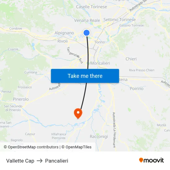 Vallette Terminal to Pancalieri map