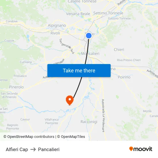 Alfieri Cap to Pancalieri map