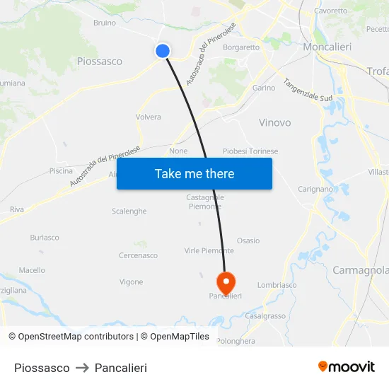 Piossasco to Pancalieri map