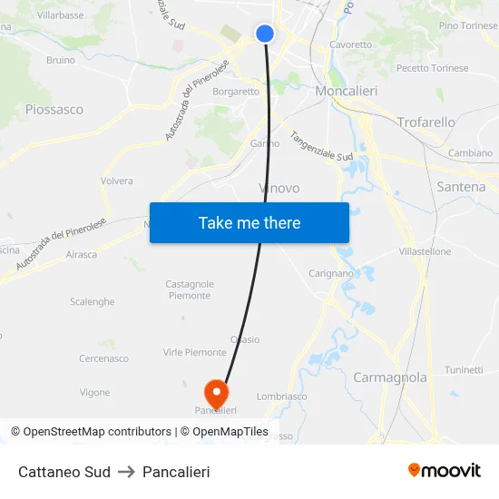Cattaneo South to Pancalieri map