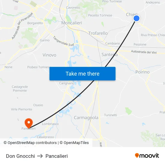 Don Gnocchi to Pancalieri map