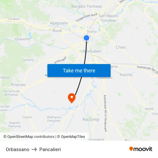 Orbassano to Pancalieri map