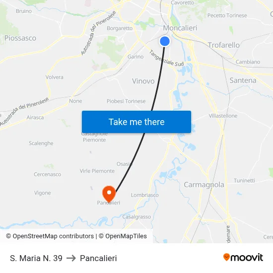 Santa Maria No. 39 to Pancalieri map