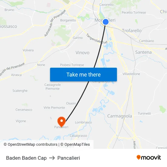 Baden Baden Terminal to Pancalieri map