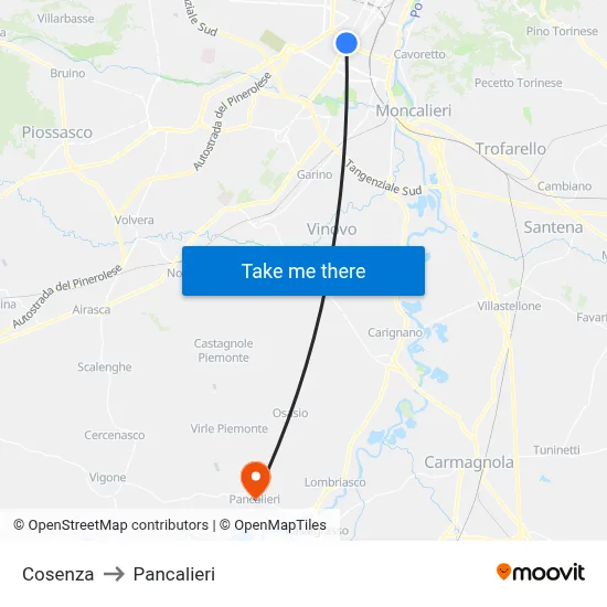 Cosenza to Pancalieri map