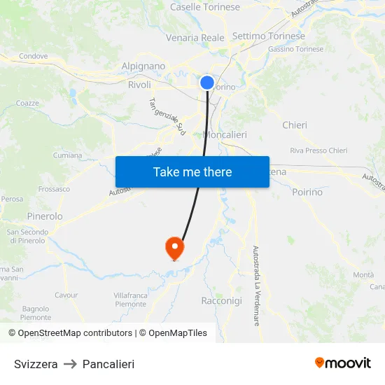 Switzerland to Pancalieri map