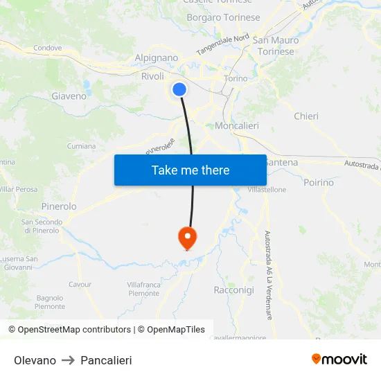 Olevano to Pancalieri map