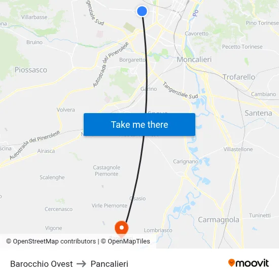 Barocchio West to Pancalieri map