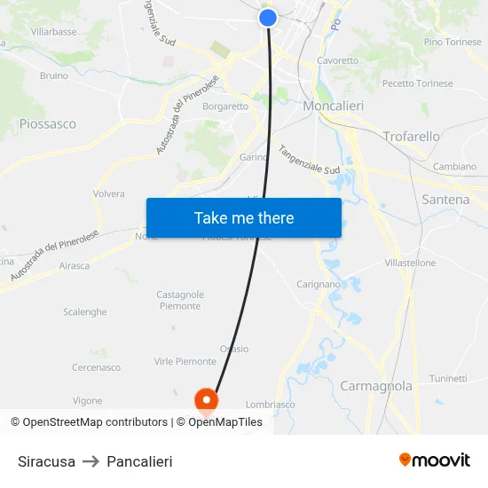 Siracusa to Pancalieri map
