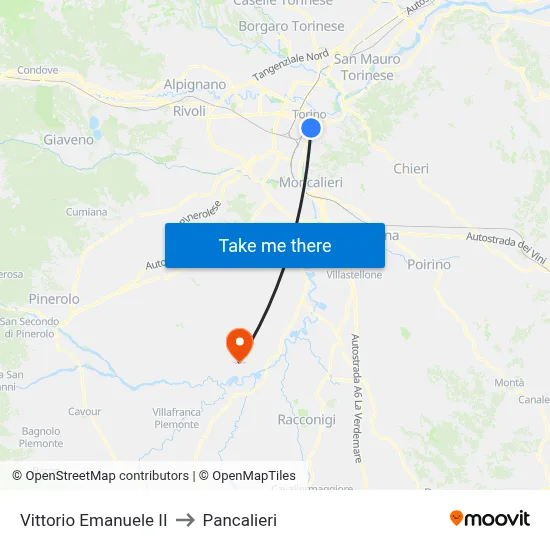 Vittorio Emanuele II to Pancalieri map